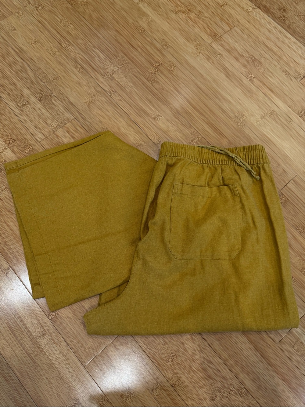 Womens Drawstring Linen Blend Pants in Mustard